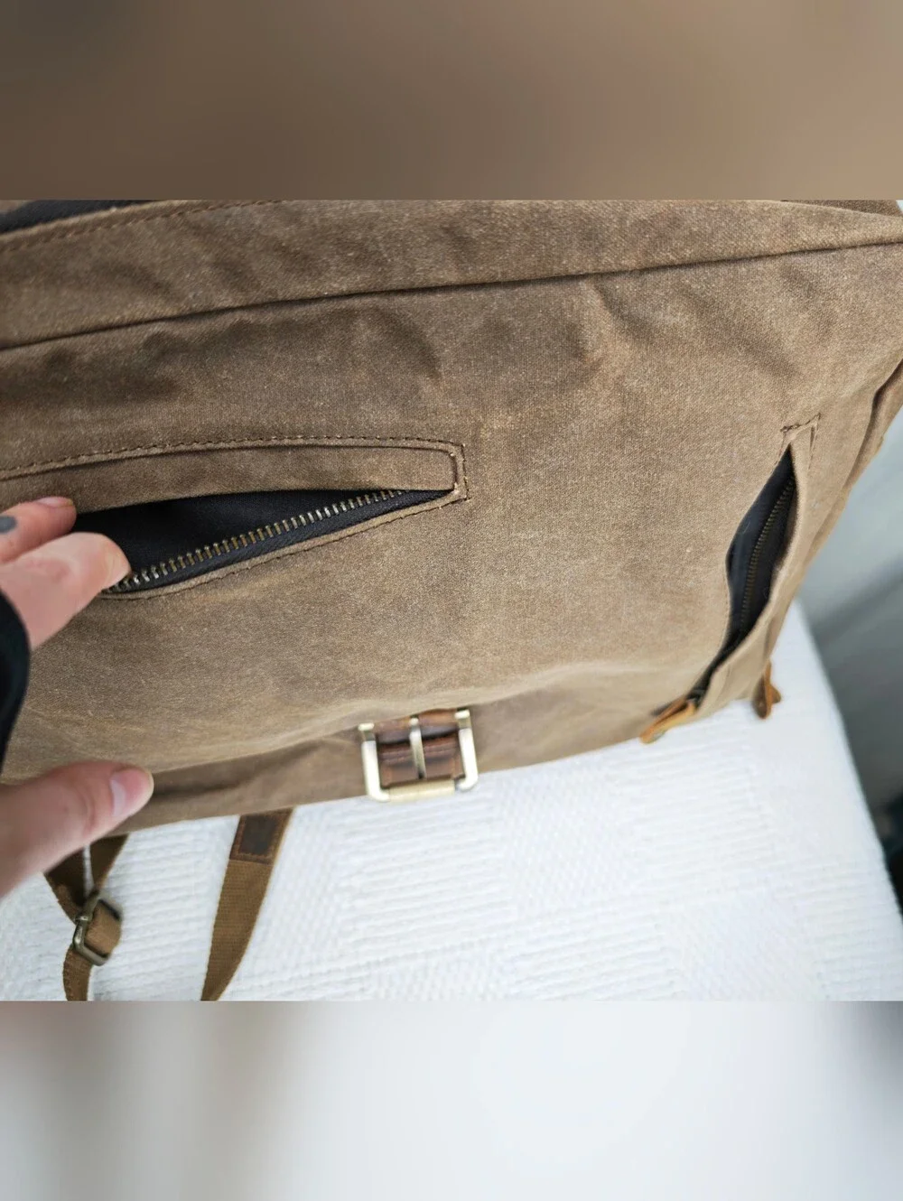 Brass Tacks Leathercraft waxed canvas laptop bag